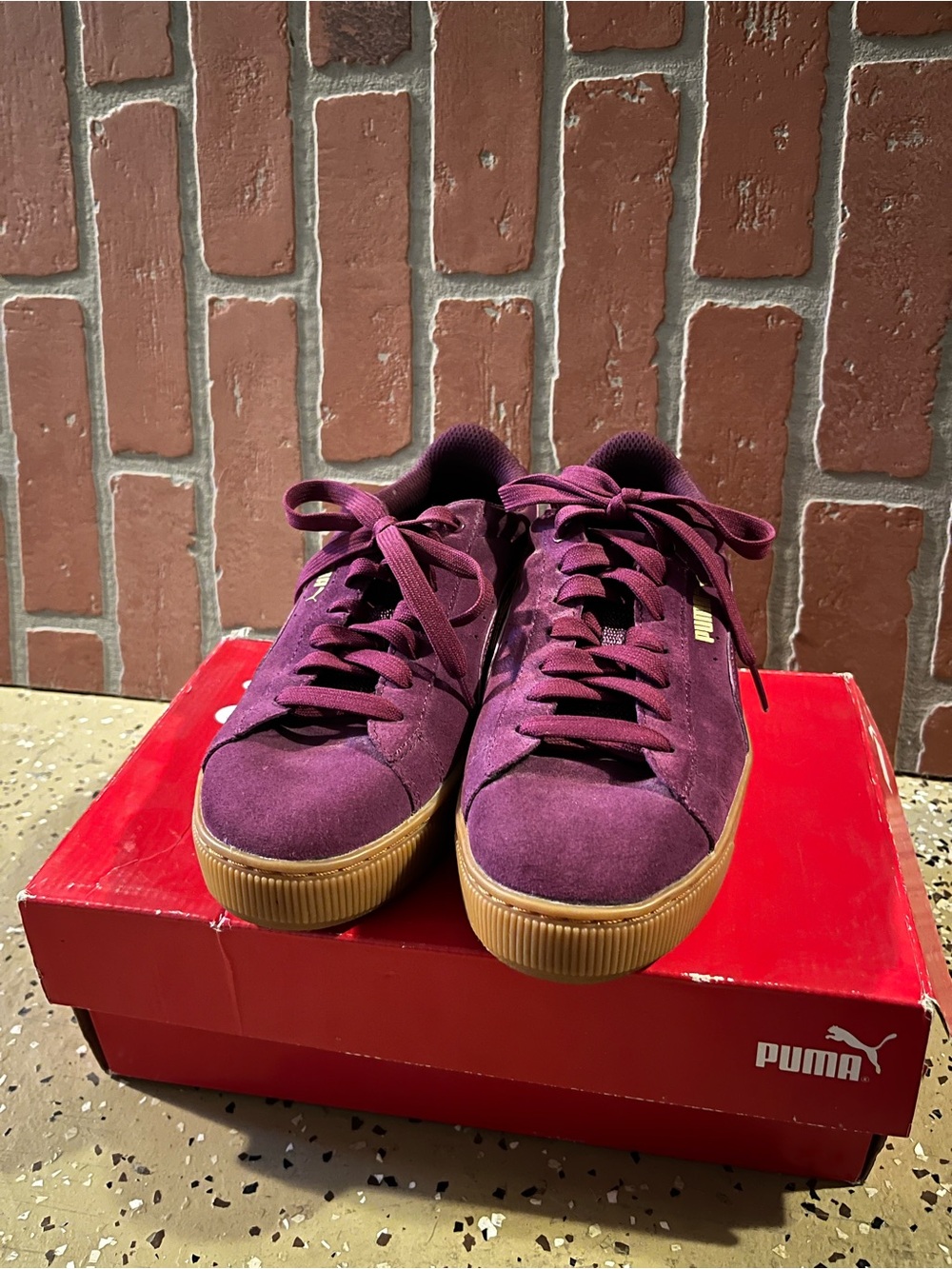 Puma Suede Platform Sneakers in Plum with Gum Sole